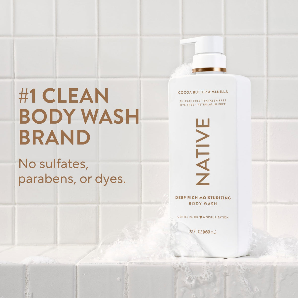Détails du flacon de Native Gel Douche avec étiquette et description