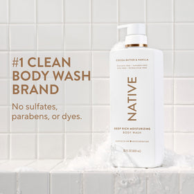 Détails du flacon de Native Gel Douche avec étiquette et description