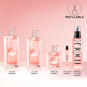 Détails du flacon de parfum Lancôme Idôle avec son design horizontal