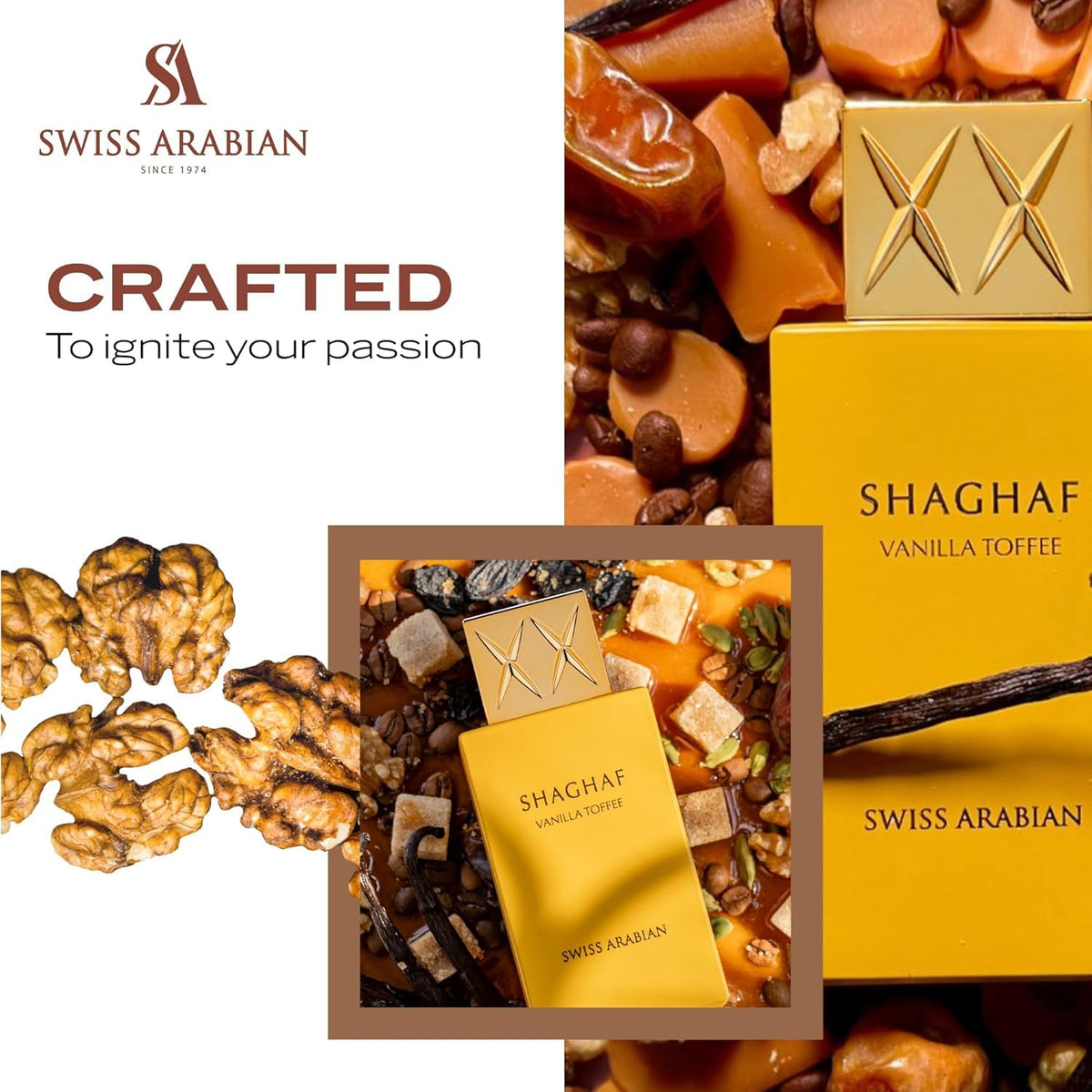 Détails du flacon de parfum Shaghaf Vanilla Toffee de Swiss Arabian