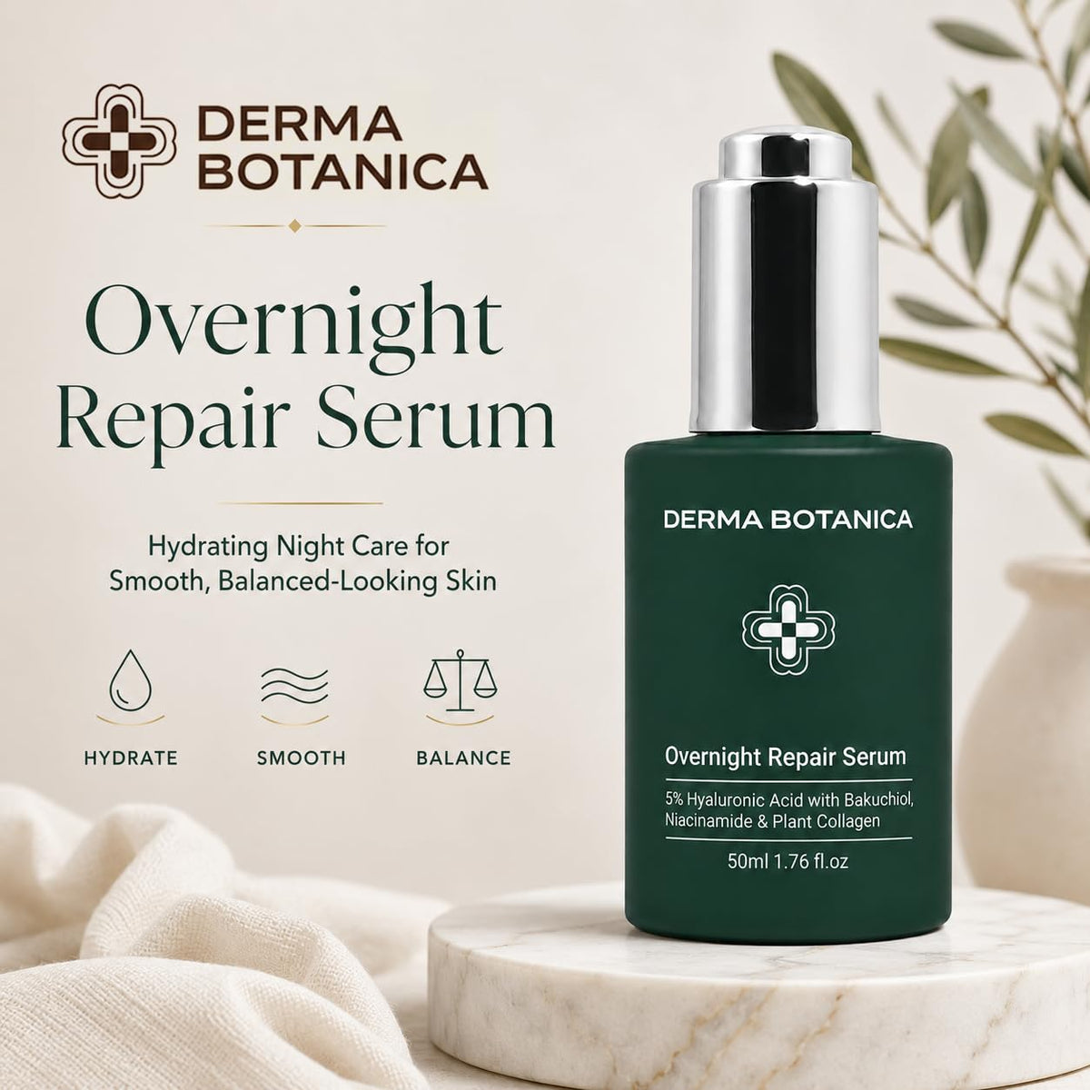Détails du flacon de sérum réparateur derma botanica