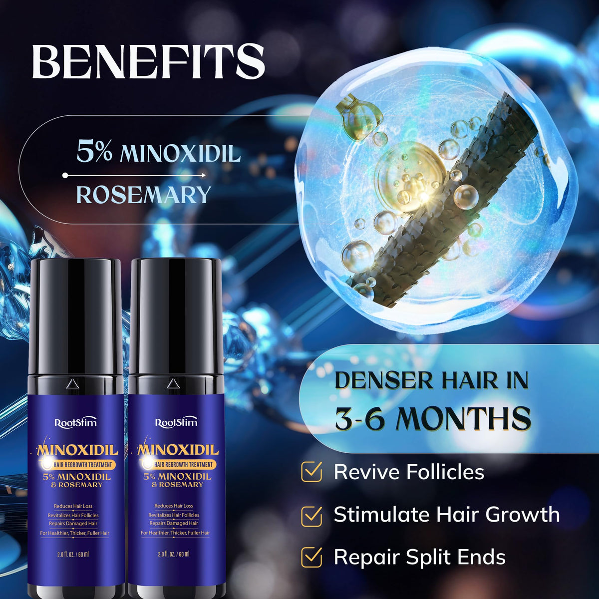 Détails du flacon de sérum RootStim 5% Minoxidil