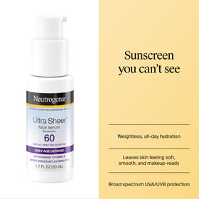 Détails du flacon de sérum solaire Neutrogena Ultra Sheer