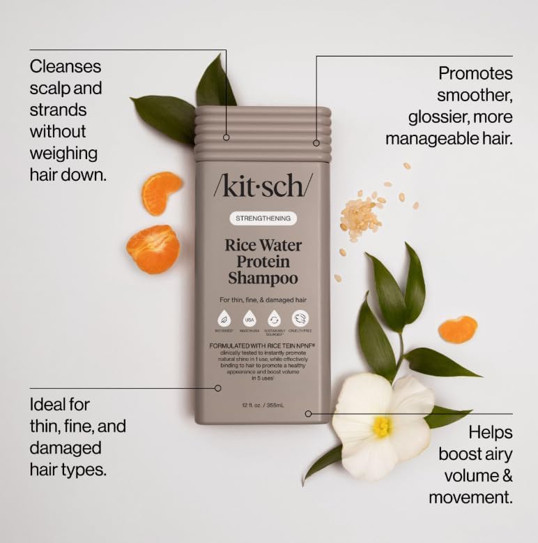 Détails du flacon de shampooing Kitsch à l'eau de riz