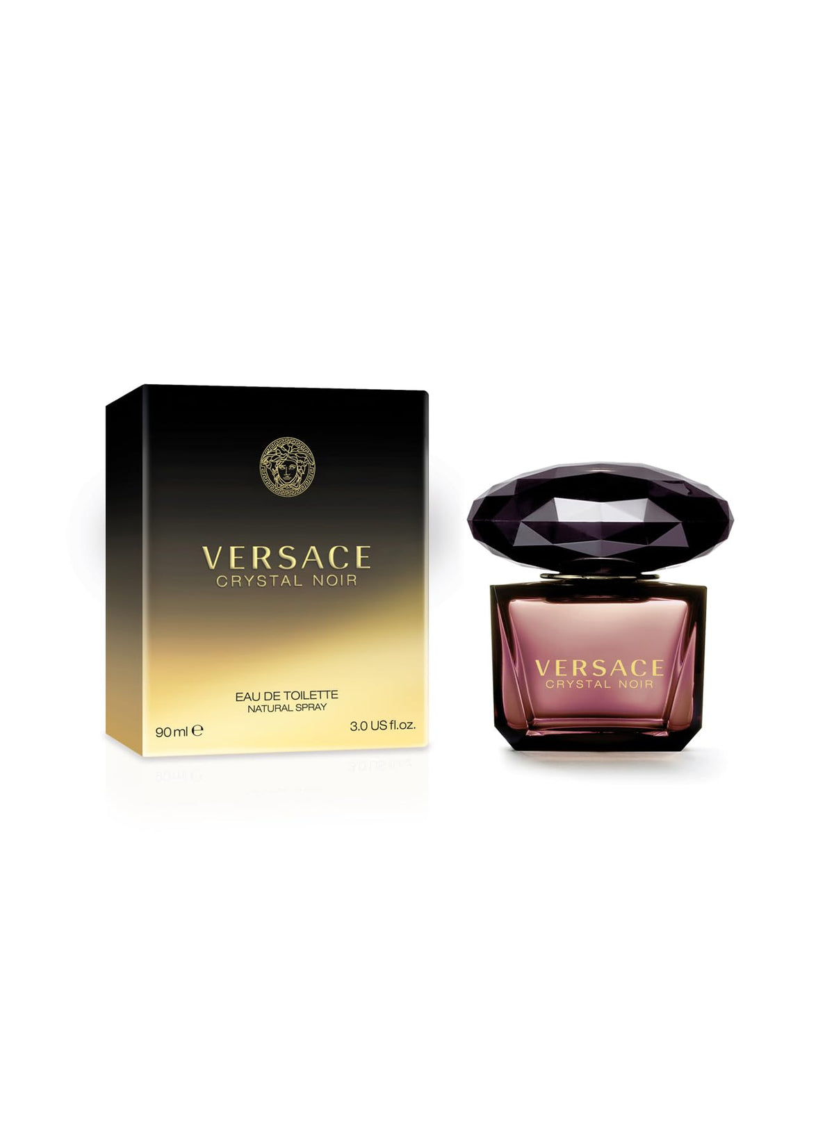 Détails du flacon de Versace Crystal Noir avec bouchon