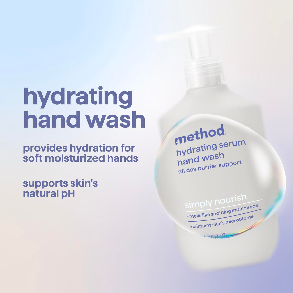Détails du gel douche hydratant Method avec étiquette