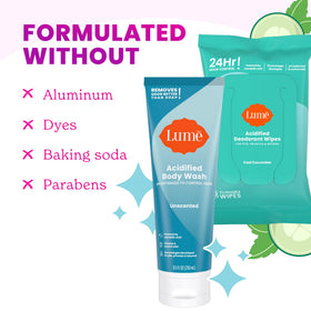 Détails du gel douche Lume avec ingrédients visibles