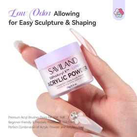 Détails du kit d'ongles en acrylique SAVILAND sur fond blanc