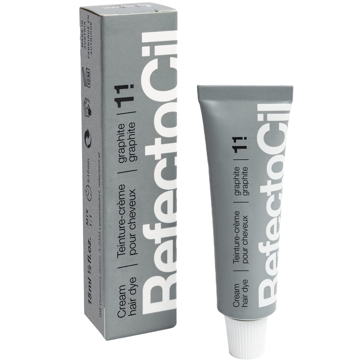 Détails du kit de teinture capillaire RefectoCil Graphite #1.1 avec instructions et accessoires