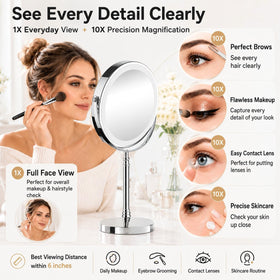 Détails du miroir de maquillage DEIOVWXS montrant le bouton de réglage
