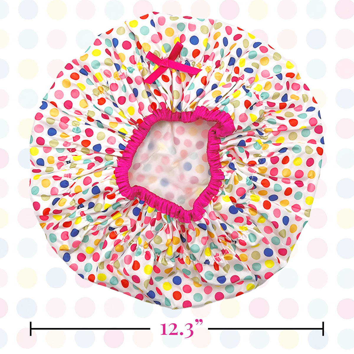 Détails du motif Deco Dots sur le bonnet de douche Betty Dain