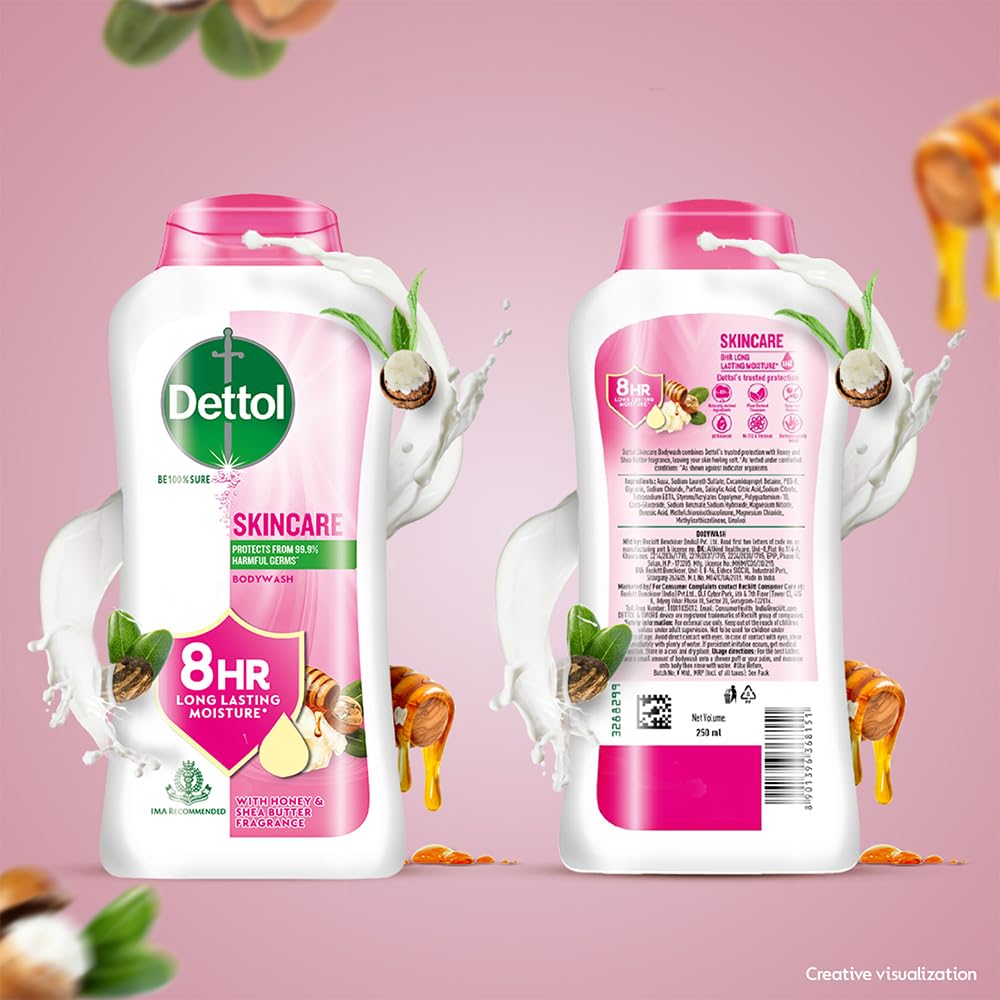 Détails du packaging Gel douche Dettol 250ml