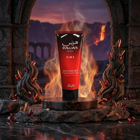 Détails du parfum RASASI Hawas Fire sur l'emballage.