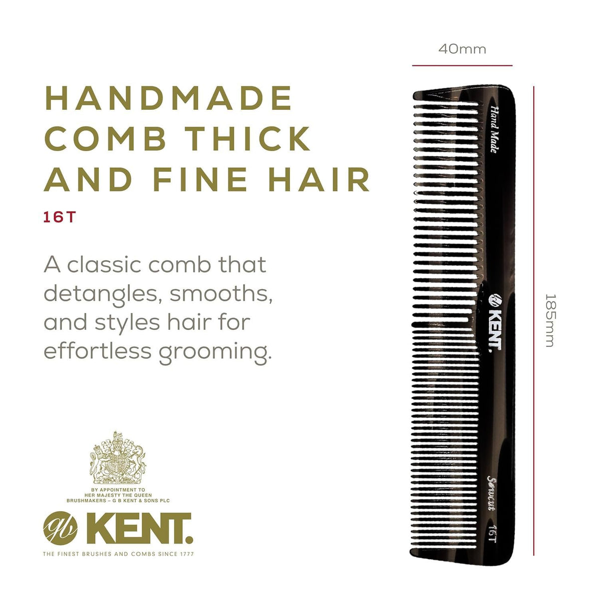 Détails du peigne KENT en cellulose acétate