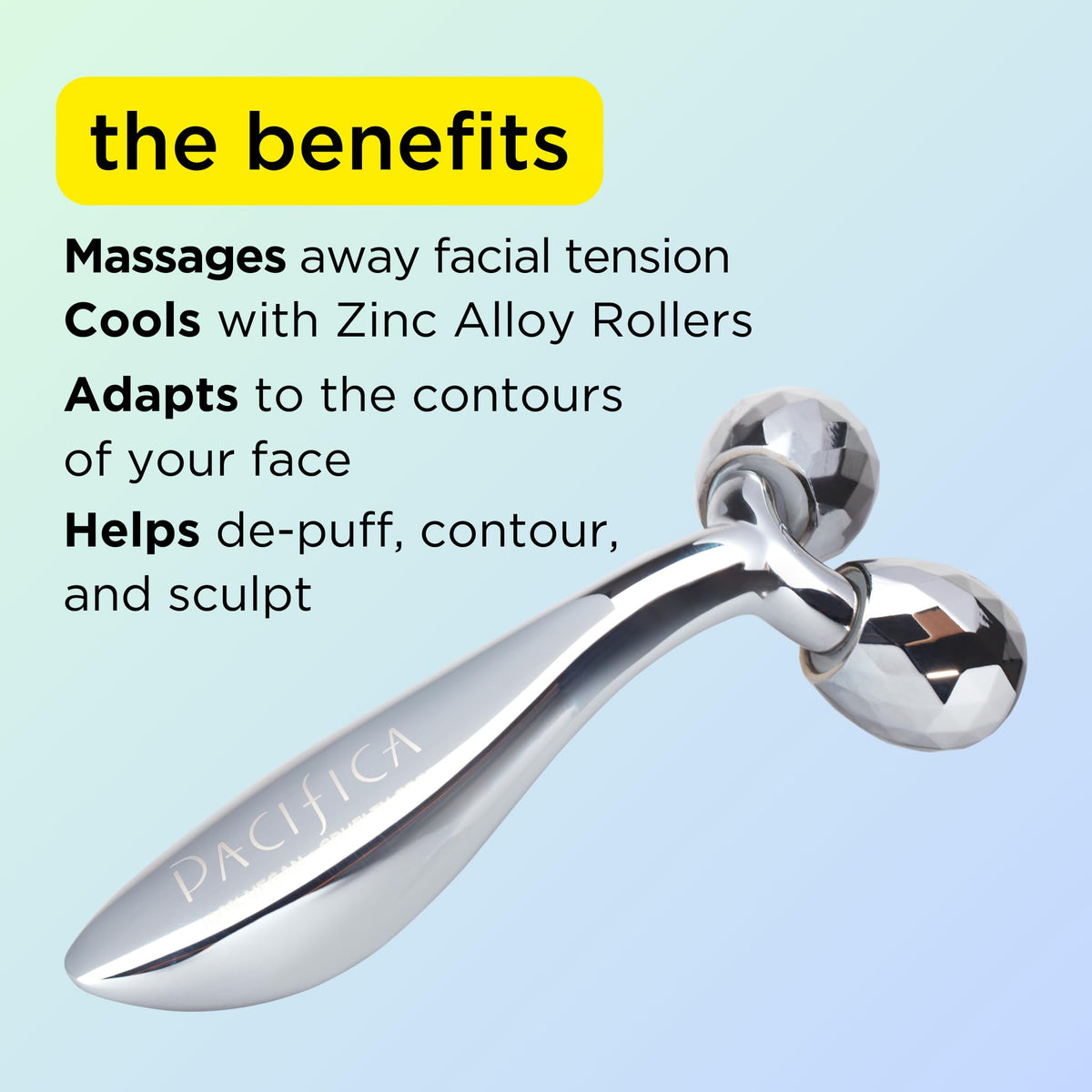 Détails du roller facial Pacifica avec rouleaux réfrigérés en préparation pour l'utilisation