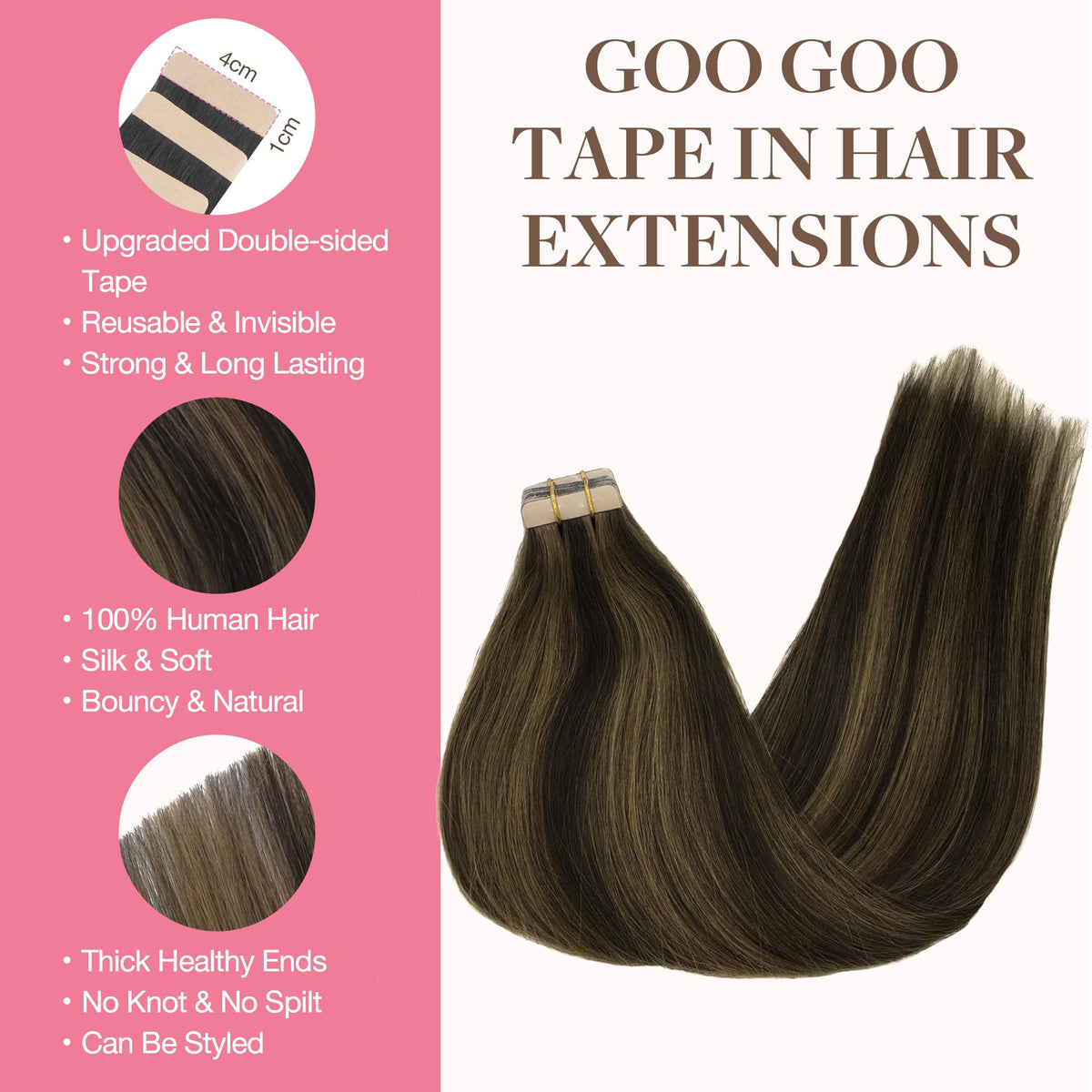 Détails du ruban adhésif des extensions de cheveux GOO GOO