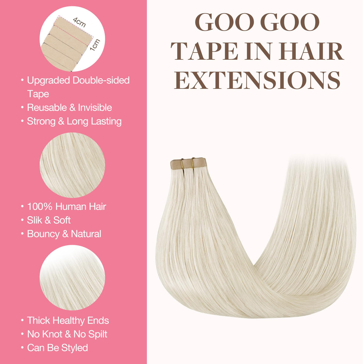 Détails du ruban adhésif des extensions GOO GOO