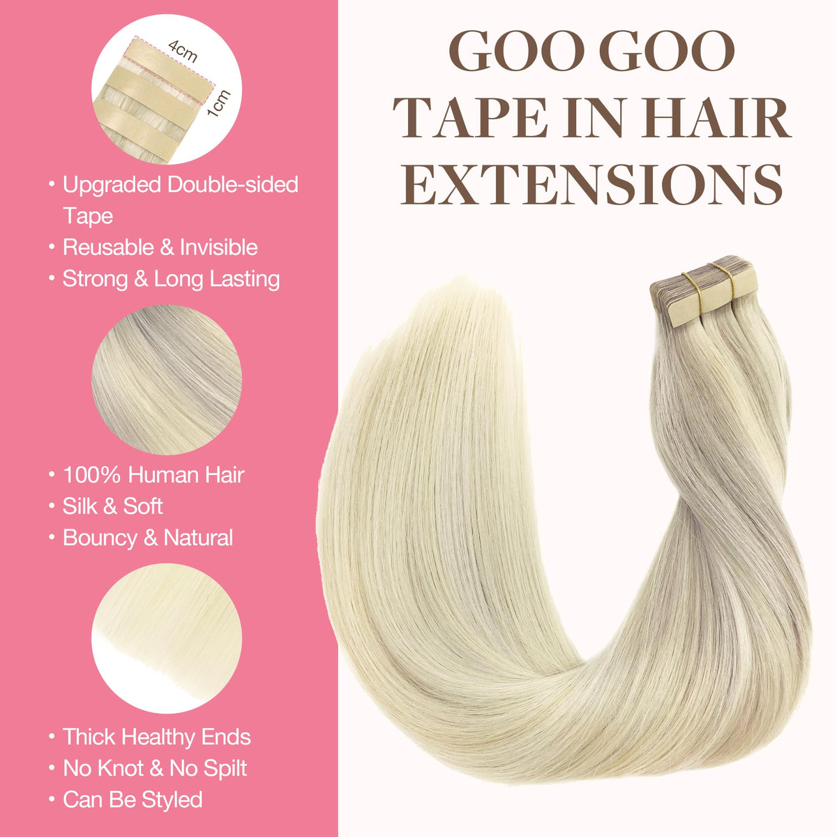 Détails du ruban adhésif des extensions GOO GOO