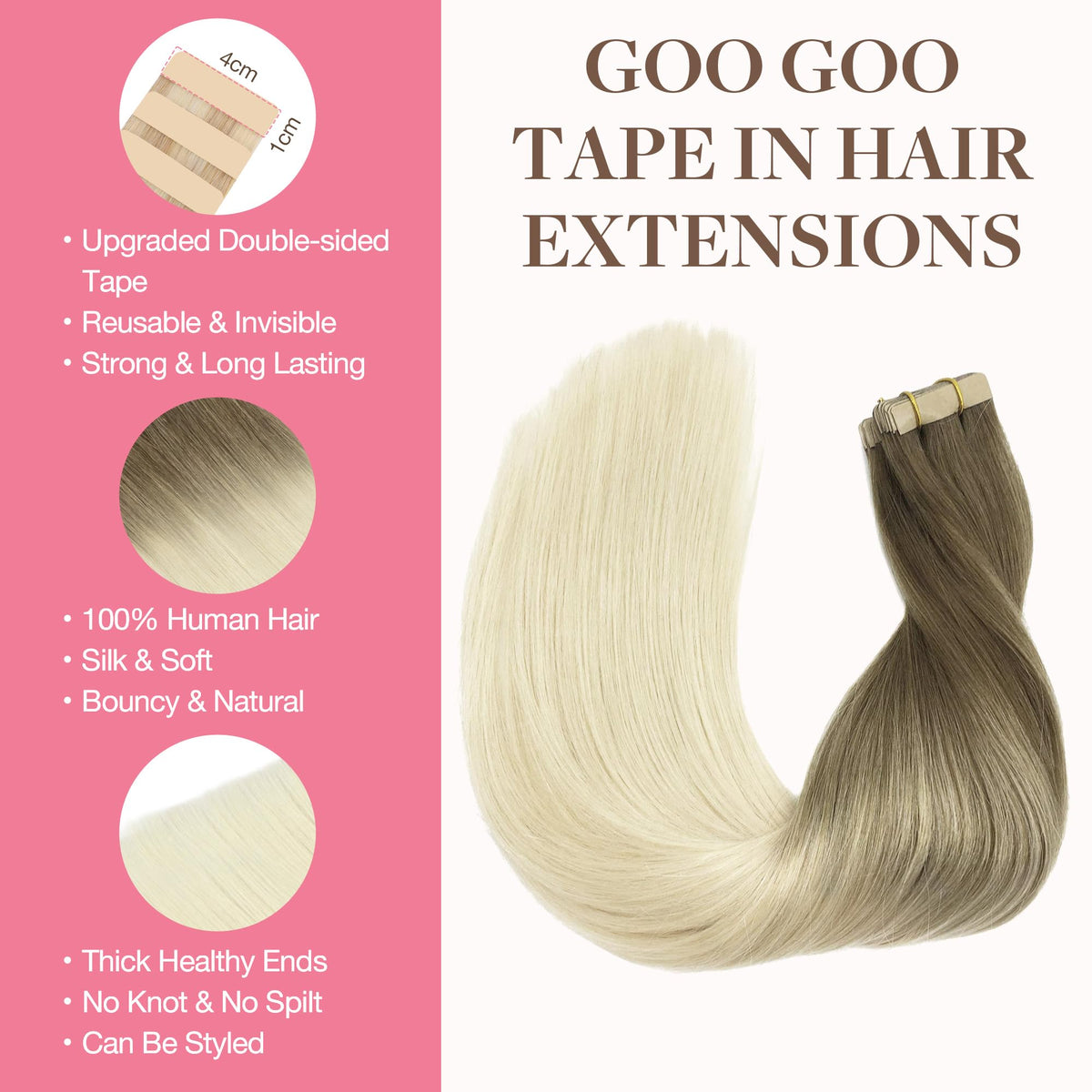 Détails du ruban hypoallergénique des extensions GOO GOO