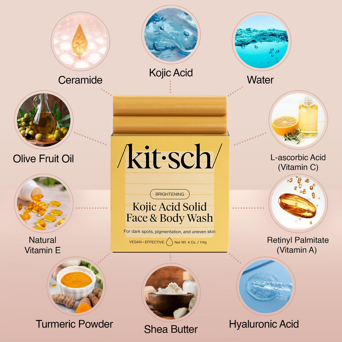Détails du savon à l'Acide Kojique et Curcuma de Kitsch
