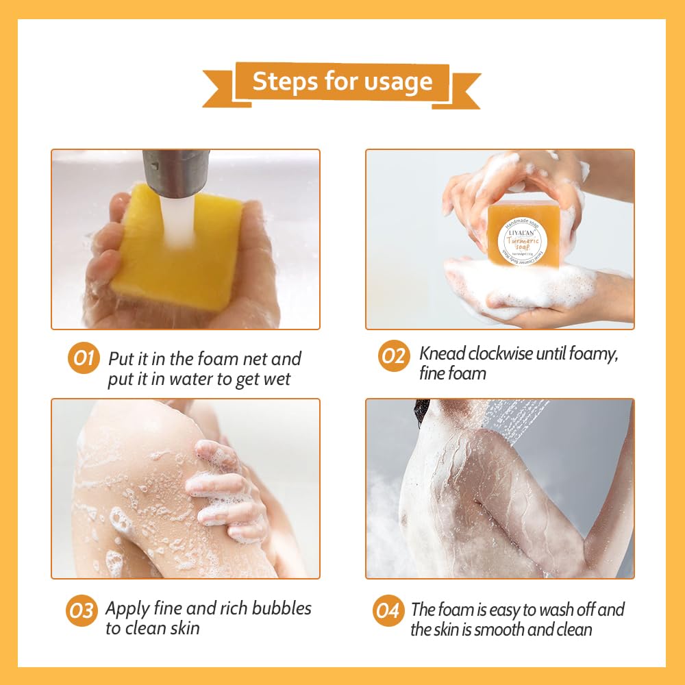 Détails du savon au curcuma LIYALAN avec ingrédients naturels