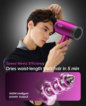 Détails du Sèche-Cheveux CONFU montrant le bouton de réglage de la température