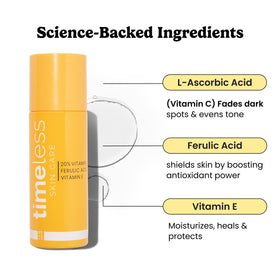 Détails du sérum Timeless Skin Care avec pompe et étiquette