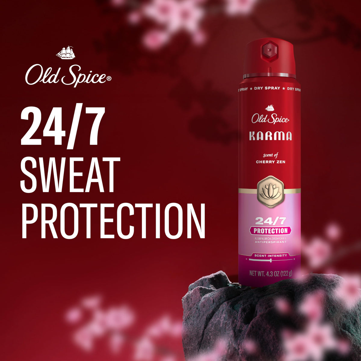 Détails du spray Old Spice Karma avec notes de cerise
