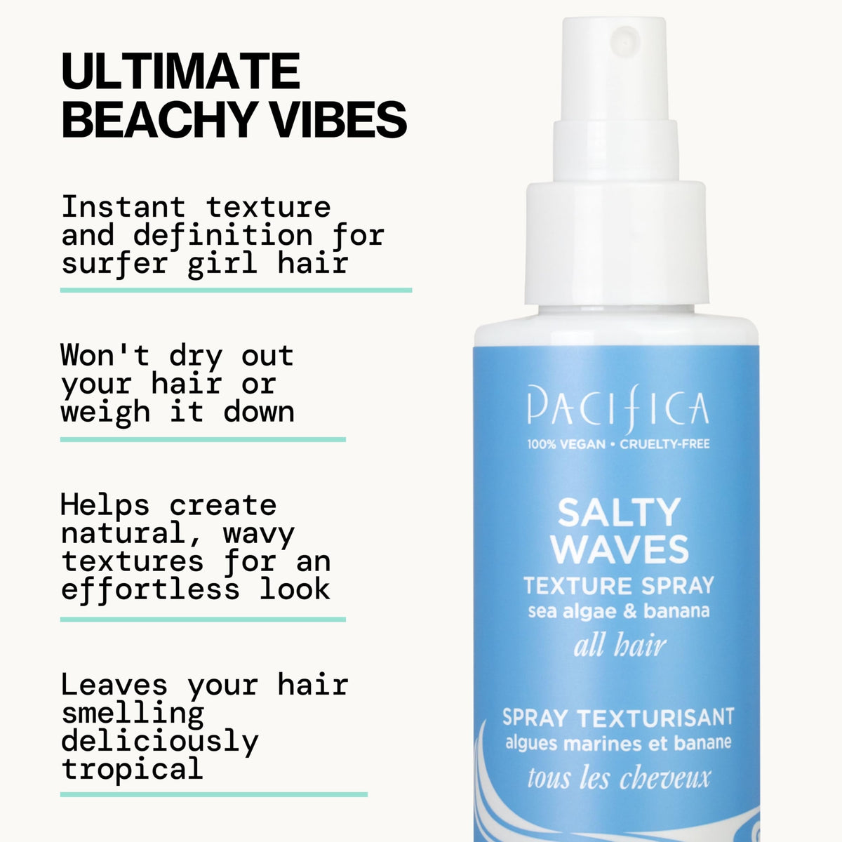 Détails du spray Salty Waves de Pacifica avec bouchon