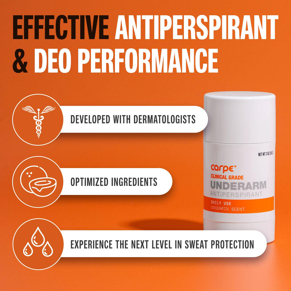 Détails du stick antitranspirant Carpe avec charbon actif