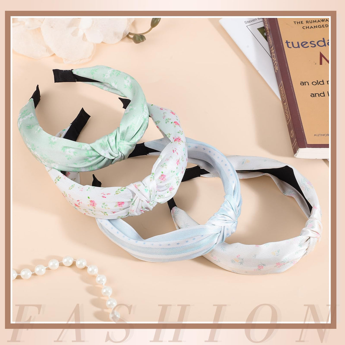 Détails du tissu du bandeau floral noué obeoby