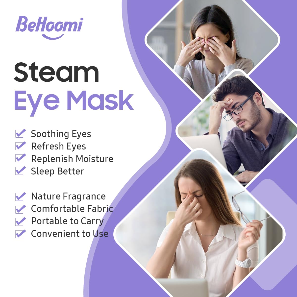 Détails du tissu non-tissé du masque oculaire BeHoomi