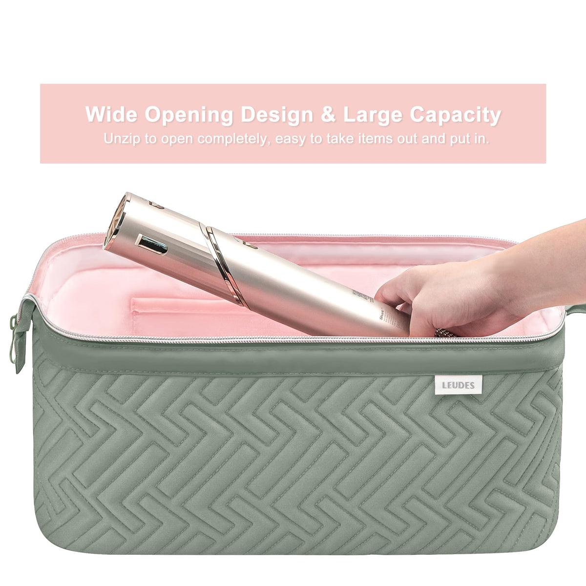 Détails du tissu nylon de la trousse de voyage Leudes, montrant sa résistance