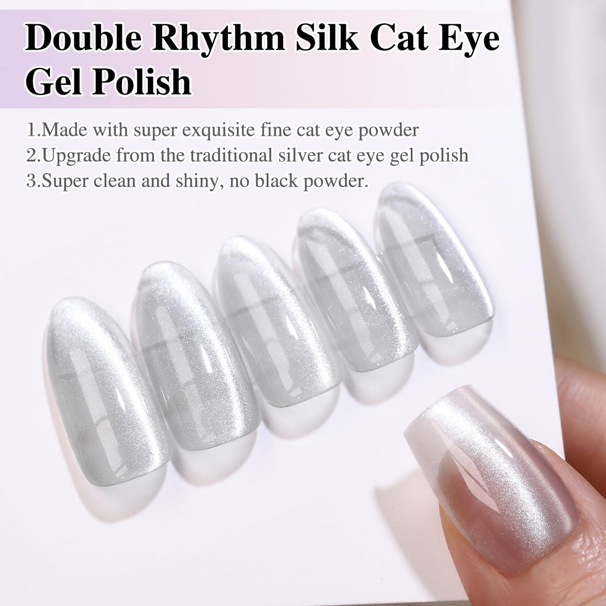 Détails du vernis gel Cat Eye Double Rhythm avec texture holographique