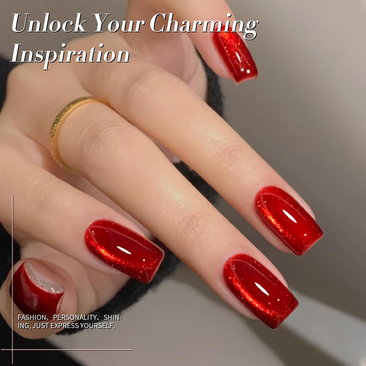 Détails du vernis gel rouge avec effet magnétique, couleur rubis