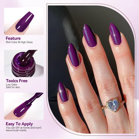 Détails du vernis gel violet pailleté Born Pretty et son applicateur
