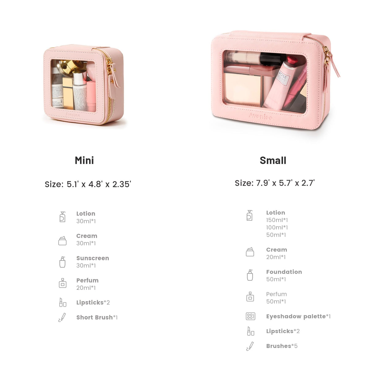 Détails sur la texture en cuir PU du sac de maquillage Aveniee