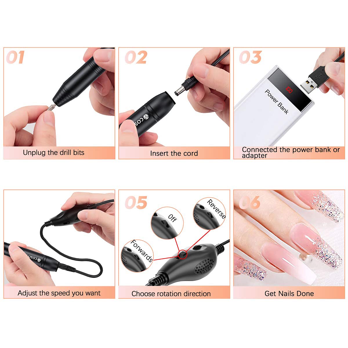 Détails sur le bouton de contrôle de la perceuse à ongles COSITTE