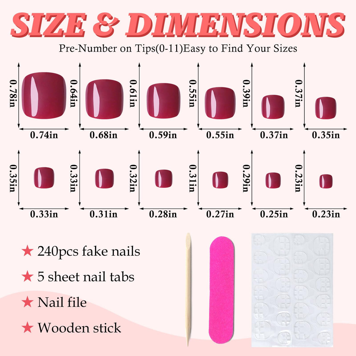 Détails sur les faux ongles de pieds LuckForever en couleur berry