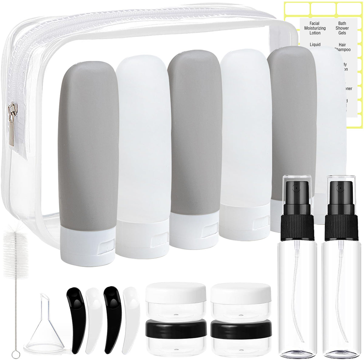 DEWSENSI ensemble de 20 flacons de voyage avec sac transparent