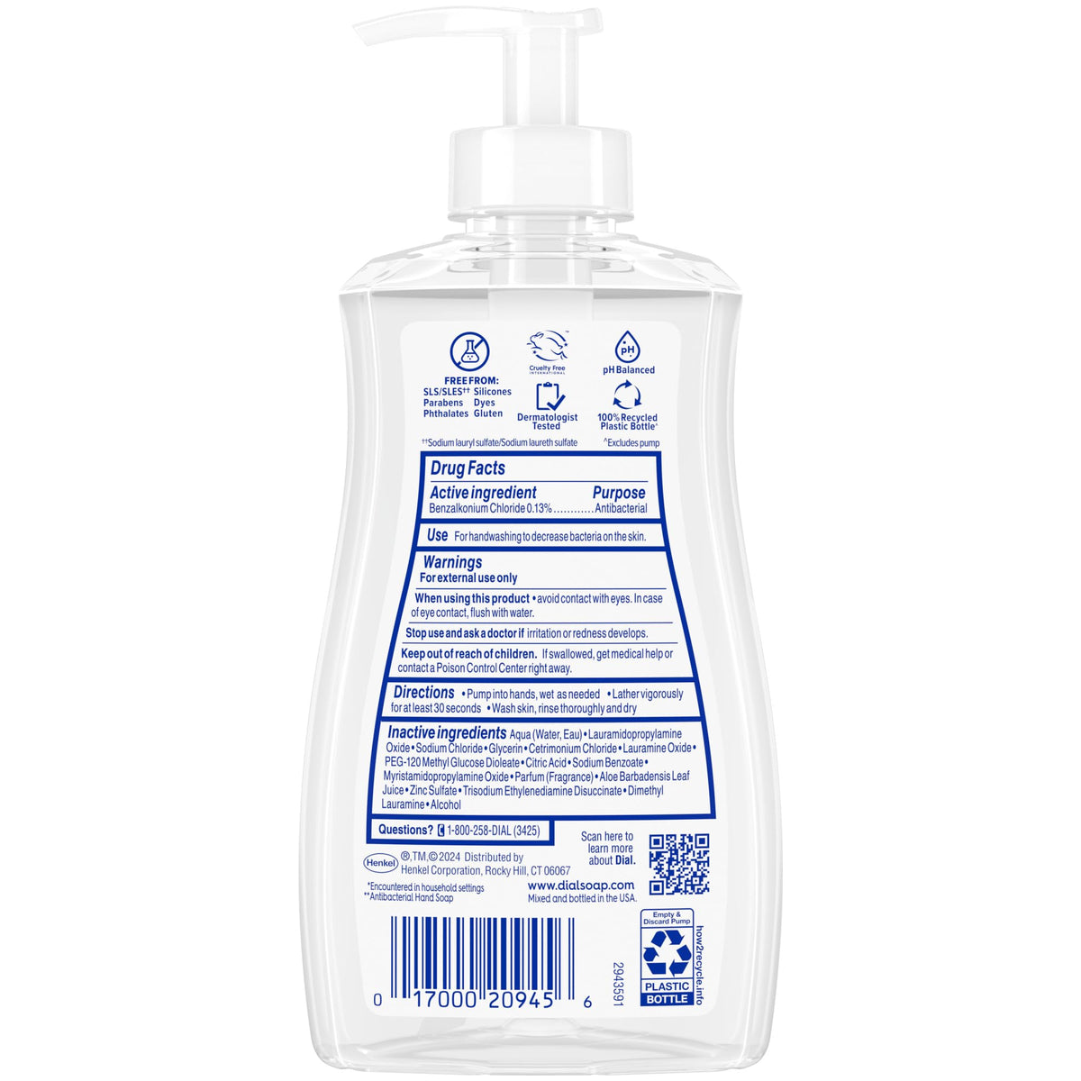 Dial Savon Liquide Antibactérien Parfum Aloe bouteille avec pompe