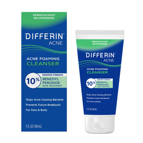 Differin nettoyant moussant anti-acné 10% peroxyde de benzoyle vue avant