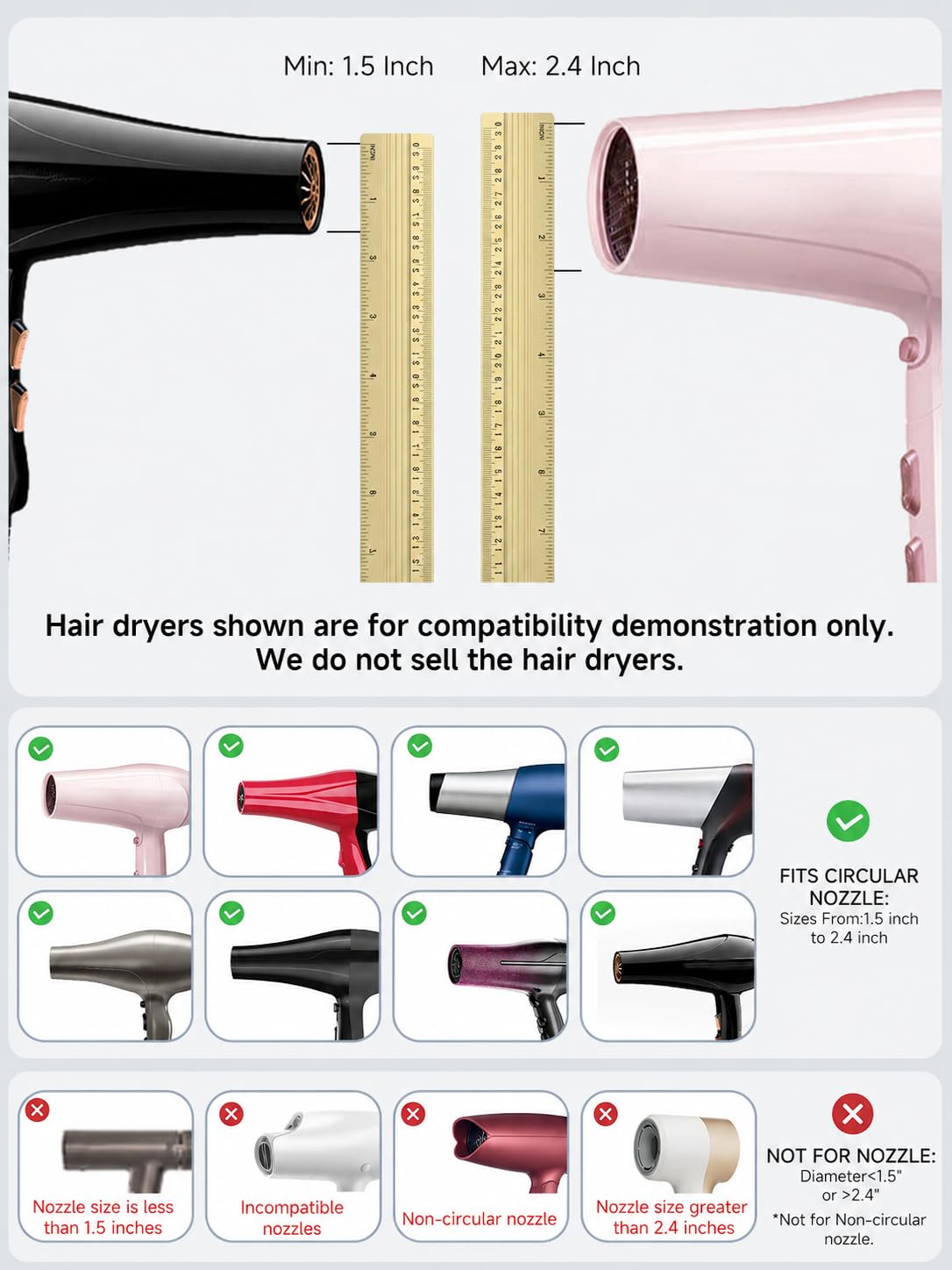 Diffuseur de cheveux Meborll en position sur un sèche-cheveux