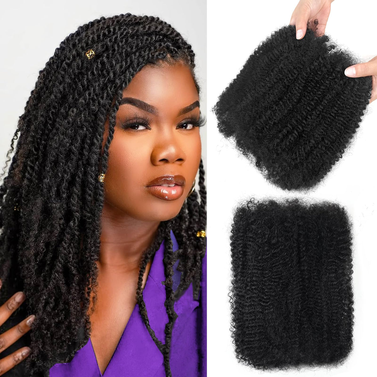 Dilekay Cheveux Afro Kinky Bulk 100g 18 pouces modèle noir naturel