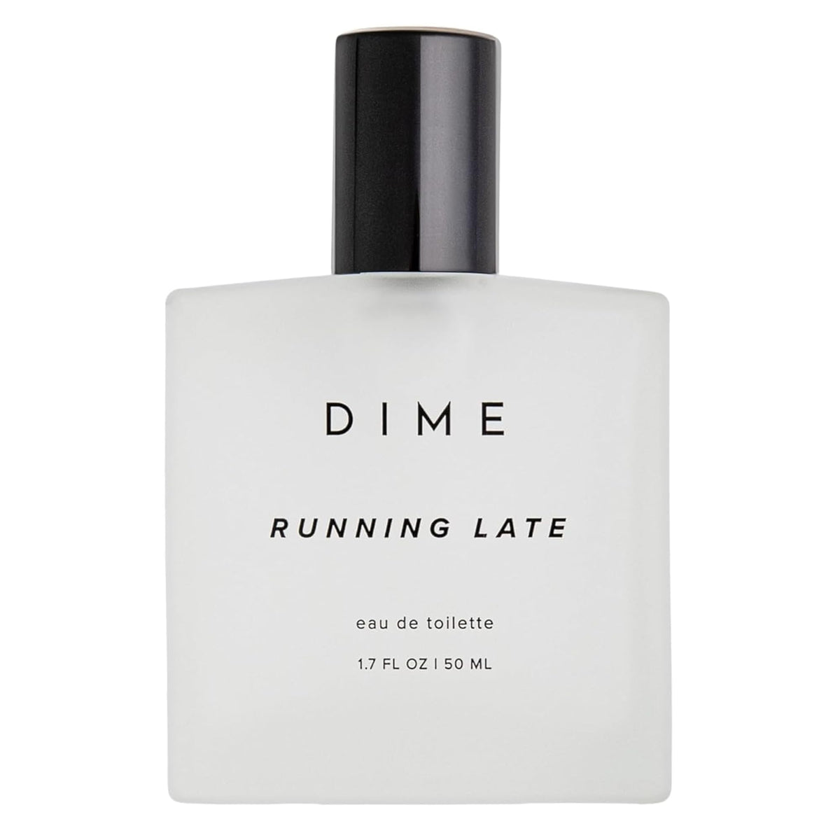 DIME parfum Running Late 50 ml en vue avant avec flacon élégant