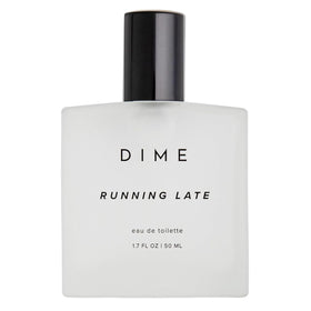 DIME parfum Running Late 50 ml en vue avant avec flacon élégant
