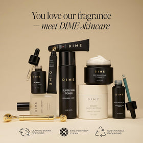 DIME parfum Running Late 50 ml présenté avec The Glaze Hydrating Body Oil