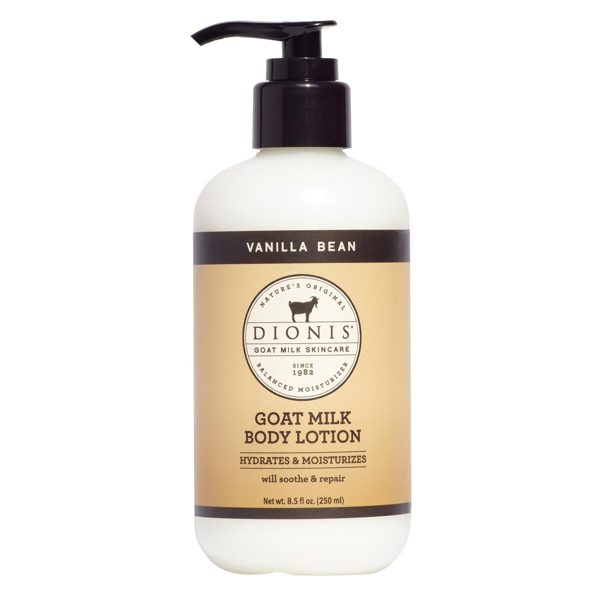 Dionis lotion au lait de chèvre 8,5 oz vue avant avec pompe