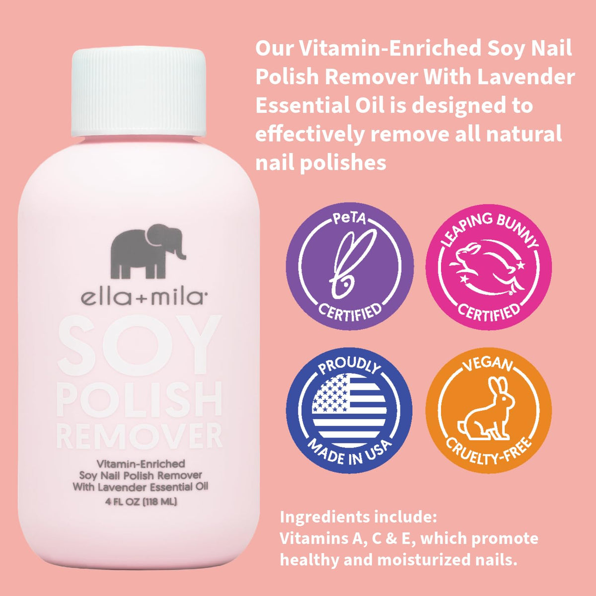 Dissolvant à Ongles ella+mila 118 ml avec étiquette visible