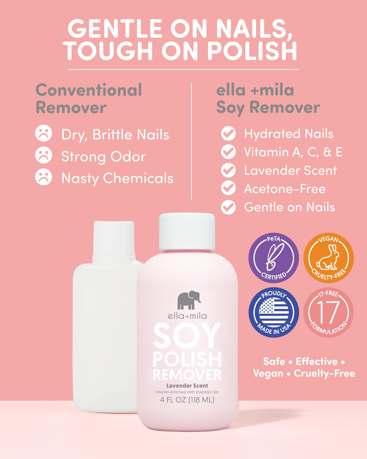 Dissolvant à Ongles ella+mila 118 ml en utilisation sur un coton